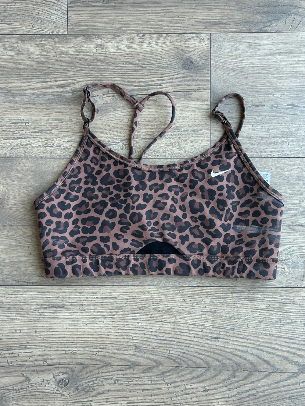Nike Leopard Print Light-Support Sports Bra in Brown/Black